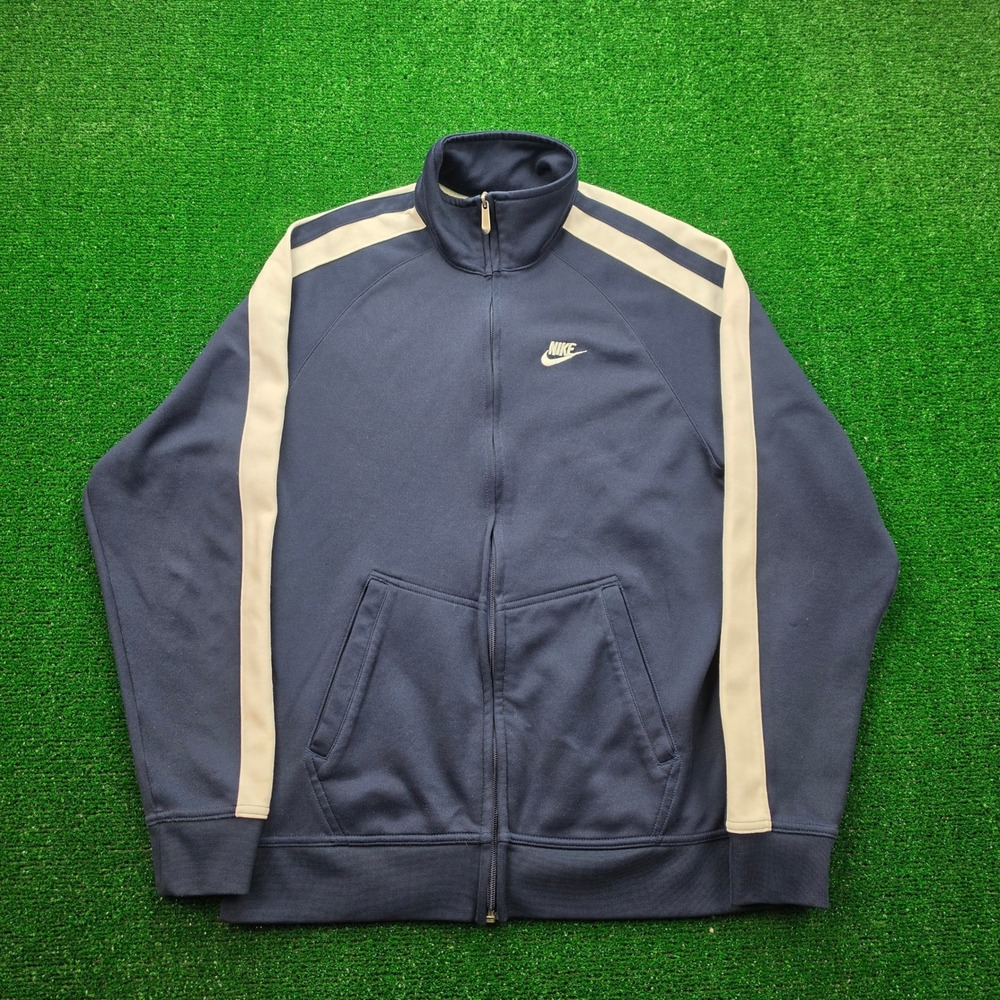 Vintage Y2K Nike Track Jacket Mens Large Blue White Full Zip Sleeve Stripe